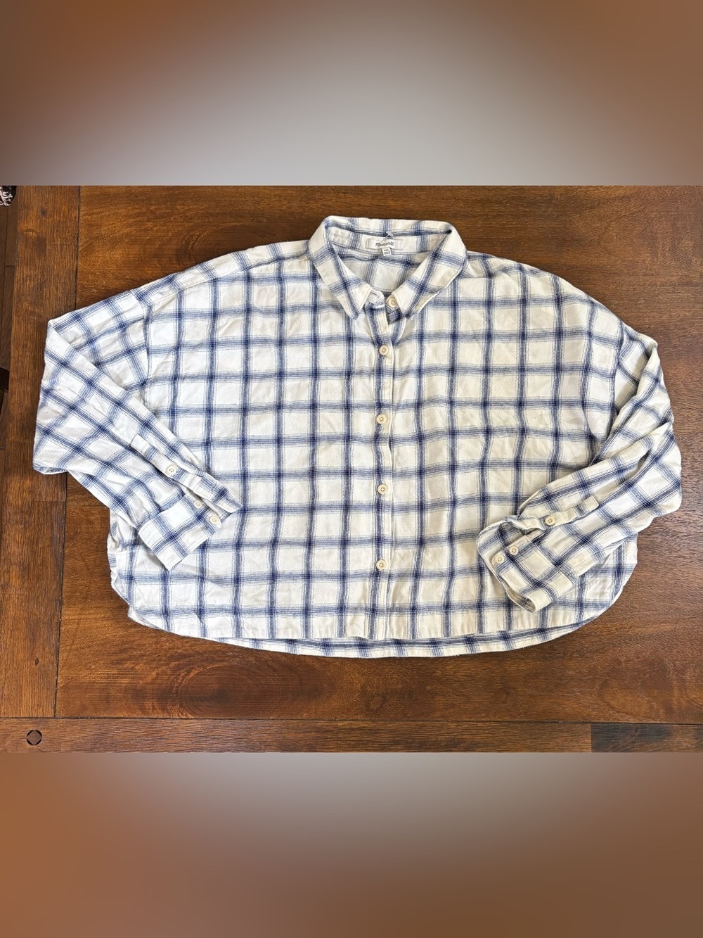 Madewell Flannel Hartfield Cropped Windowpane Royal Button Up Shirt Women XXL - Picture 2 of 11